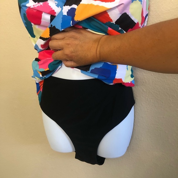 Yonique Retro Twist Front Tankini Tummy Control Swimsuit Two Piece Set 20W/XXL - Picture 6 of 15